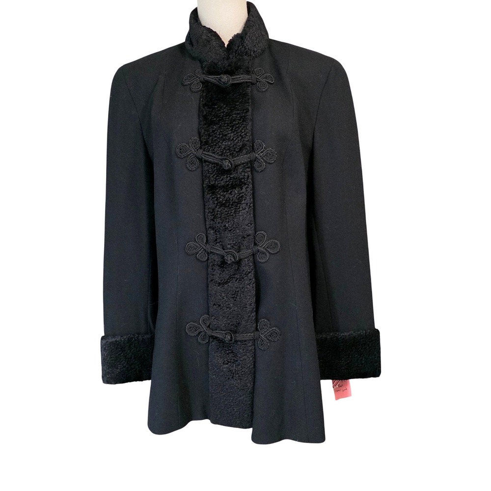 Lilli Ann Jacket Womens M Black Excellent Vintage Persian Lamb Fur Frog Closure - Picture 6 of 15